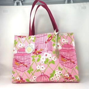 Spartina Handbag Tote Wilson Pattern NWT Travel Beach Bag Pink White Birds